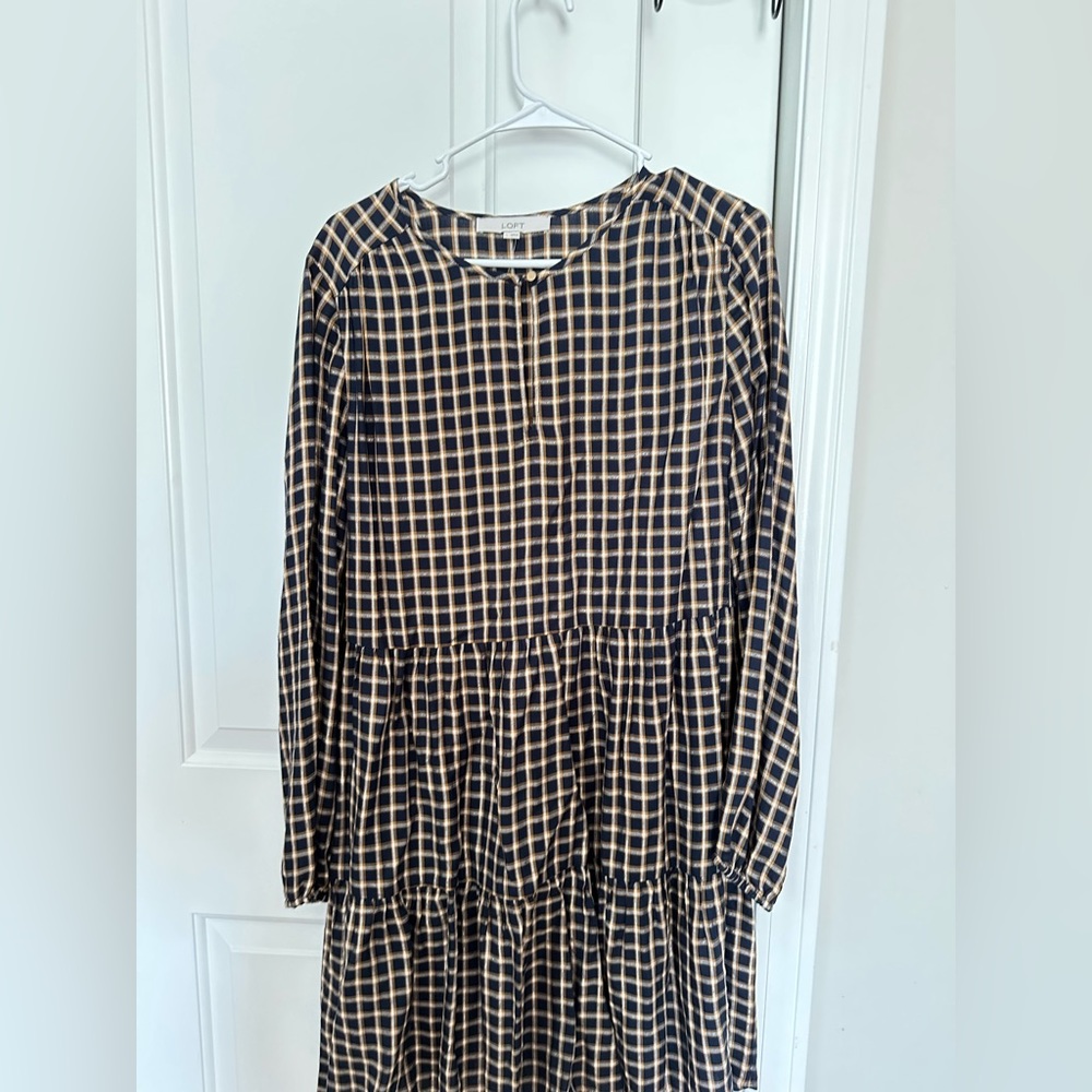LOFT Plaid Tiered Dress